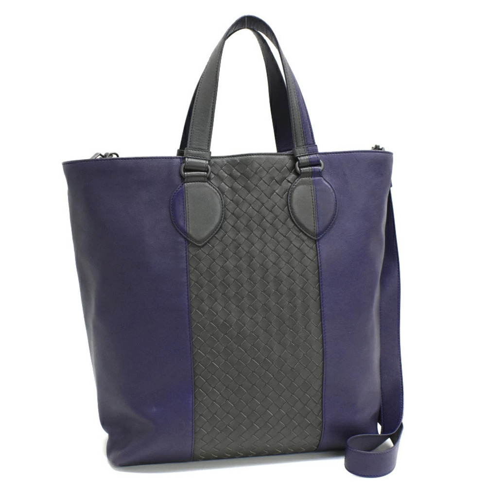 Bottega Veneta Tote Bag Intrecciato Leather Navy Blue Black